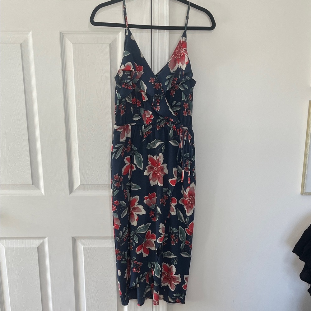 Floral Navy Dress Faux Wrap